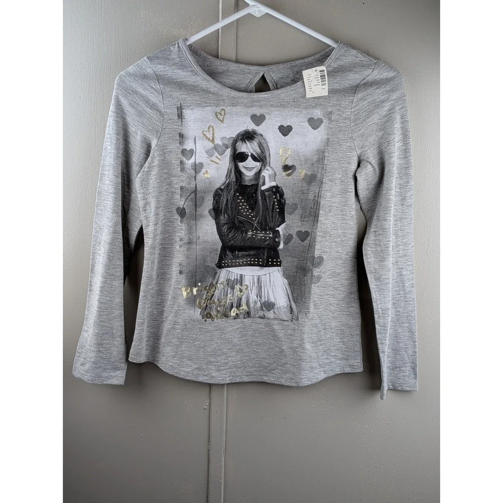 Justice Girls Gray Graphic Tee Long Sleeve Bright Days Ahead Size 10 NWT